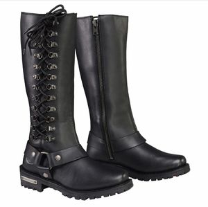 Milwaukee Leather MBL9365 Ladies Black 14-Inch Classic Harness Square Toe